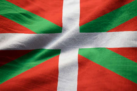 Closeup of Ruffled Basque Country Flag, Basque Country Flag Blowing in Windの写真素材