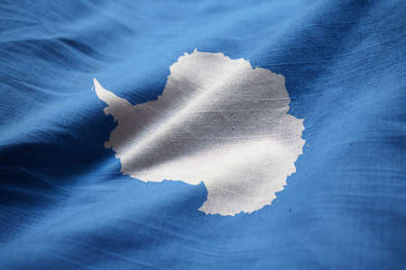 Closeup of Ruffled Antarctica Flag, Antarctica Flag Blowing in Windの写真素材