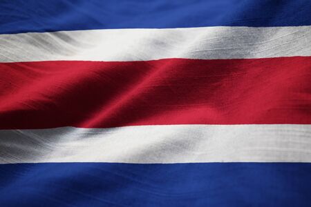 Closeup of Ruffled Costa Rica Flag, Costa Rica Flag Blowing in Windの写真素材
