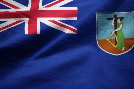 Closeup of Ruffled Montserrat Flag, Montserrat Flag Blowing in Windの写真素材