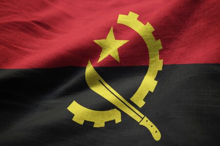 Closeup of Ruffled Angola Flag, Angola Flag Blowing in Windの写真素材