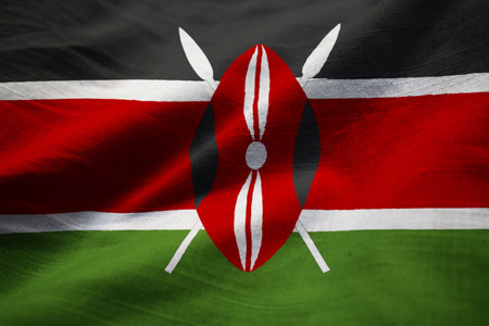 Closeup of Ruffled Kenya Flag, Kenya Flag Blowing in Windの写真素材
