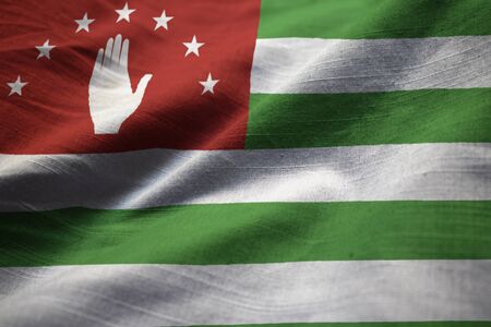 Closeup of Ruffled Abkhazia Flag, Abkhazia Flag Blowing in Windの写真素材