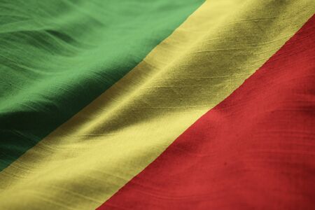 Closeup of Ruffled Republic of the Congo Flag, Republic of the Congo Flag Blowing in Windの写真素材
