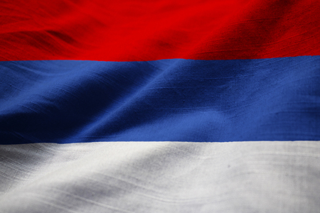 Closeup of Ruffled Republika Srpska Flag, Republika Srpska Flag Blowing in Windの写真素材