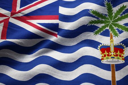 Closeup of Ruffled British Indian Ocean Territory Flag, British Indian Ocean Territory Flag Blowing in Windの写真素材