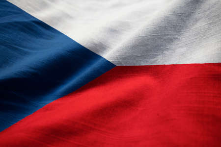Closeup of Ruffled Czech Republic Flag, Czech Republic Flag Blowing in Windの写真素材