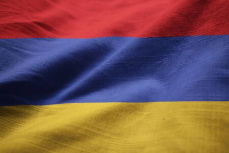 Closeup of Ruffled Armenia Flag, Armenia Flag Blowing in Windの写真素材