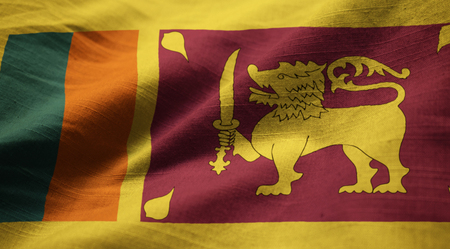 Closeup of Ruffled Sri Lanka Flag, Sri Lanka Flag Blowing in Windの写真素材