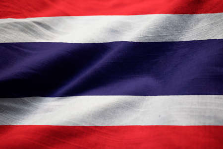 Closeup of Ruffled Thailand Flag, Thailand Flag Blowing in Windの写真素材