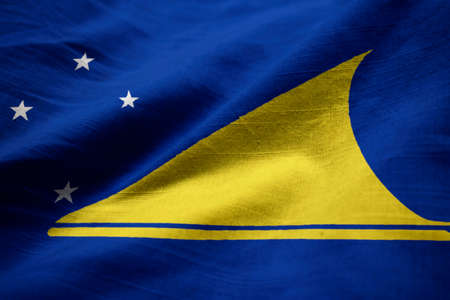 Closeup of Ruffled Tokelau Flag, Tokelau Flag Blowing in Windの写真素材