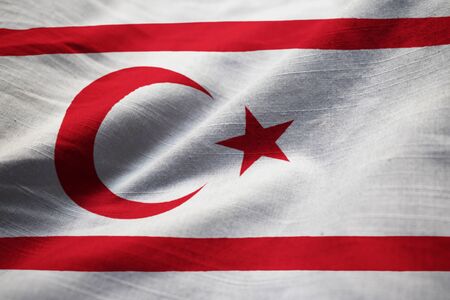Closeup of Ruffled Northern Cyprus Flag, Northern Cyprus Flag Blowing in Windの写真素材