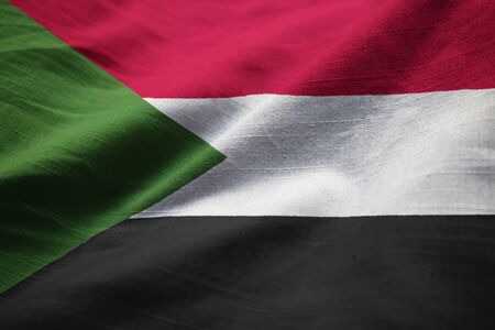 Closeup of Ruffled Sudan Flag, Sudan Flag Blowing in Windの写真素材
