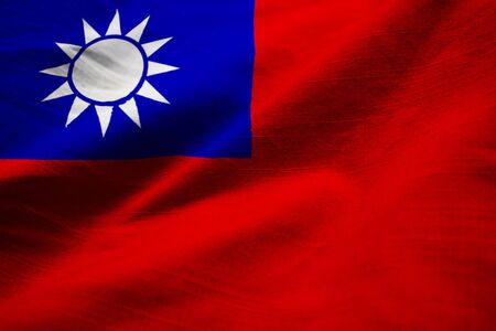 Closeup of Ruffled Taiwan Flag, Taiwan Flag Blowing in Windの写真素材
