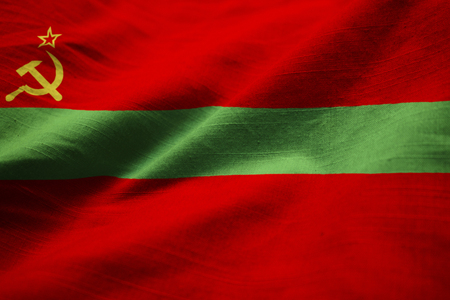 Closeup of Ruffled Transnistria Flag, Transnistria Flag Blowing in Windの写真素材