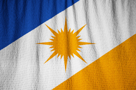 Closeup of Ruffled Bandeira do Tocantins Flag, Bandeira do Tocantins Flag Blowing in Windの写真素材