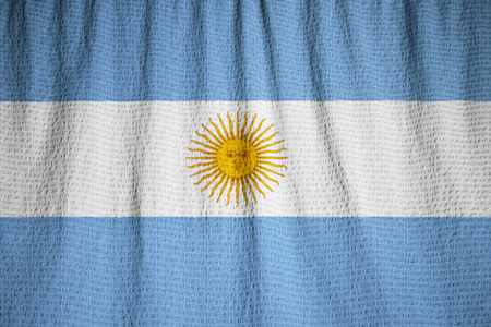 Closeup of Ruffled Argentina Flag, ArgentinaFlag Blowing in Windの写真素材