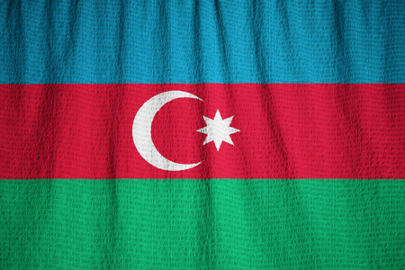 Closeup of Ruffled Azerbaijan Flag, Azerbaijan Flag Blowing in Windの写真素材