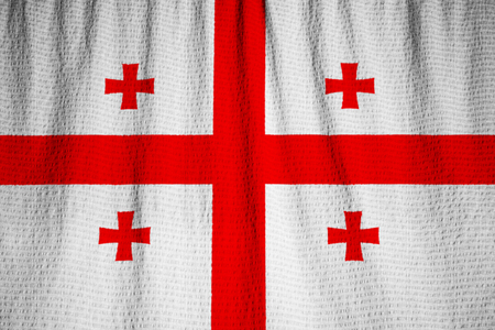 Closeup of Ruffled Georgia Flag, Georgia Flag Blowing in Windの写真素材