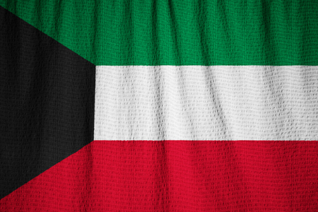Closeup of Ruffled Kuwait Flag, Kuwait Flag Blowing in Windの写真素材