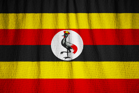 Closeup of Ruffled Uganda Flag, Uganda Flag Blowing in Windの写真素材