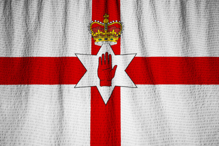 Closeup of Ruffled Northern Ireland Flag, Northern Ireland Flag Blowing in Windの写真素材