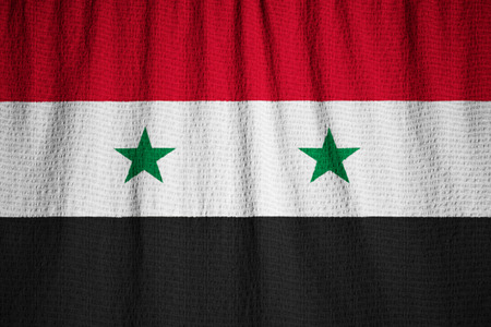 Closeup of Ruffled Syria Flag, Syria Flag Blowing in Windの写真素材