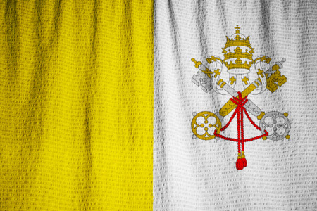 Closeup of Ruffled Vatican City Flag, Vatican City Flag Blowing in Windの写真素材