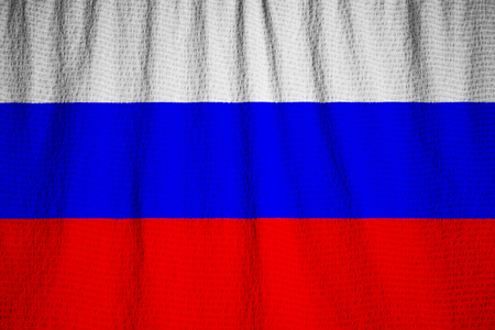 Closeup of Ruffled Russia Flag, Russia Flag Blowing in Windの写真素材