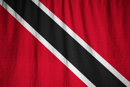 Closeup of Ruffled Trinidad and Tobago Flag, Trinidad and Tobago Flag Blowing in Windの写真素材