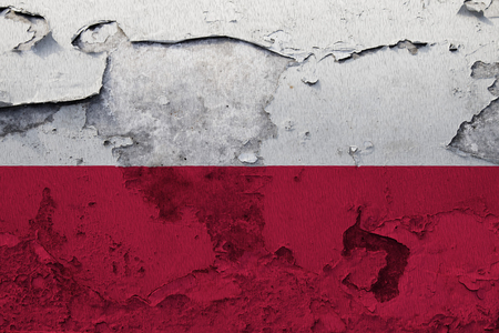 Painted national flag of Poland on a concrete wallの写真素材