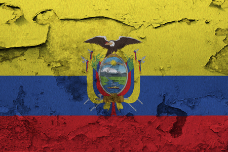 Painted national flag of Ecuador on a concrete wallの写真素材