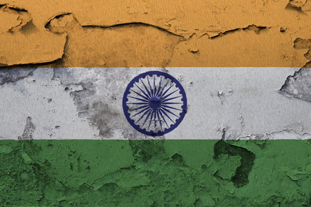 Painted national flag of India on a concrete wallの写真素材