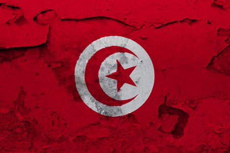 Painted national flag of Tunisia on a concrete wallの写真素材
