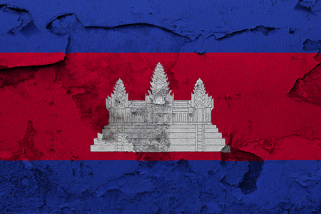 Painted national flag of Cambodia on a concrete wallの写真素材