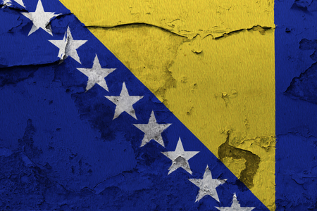 Painted national flag of Bosnia and Herzegovina on a concrete wallの写真素材
