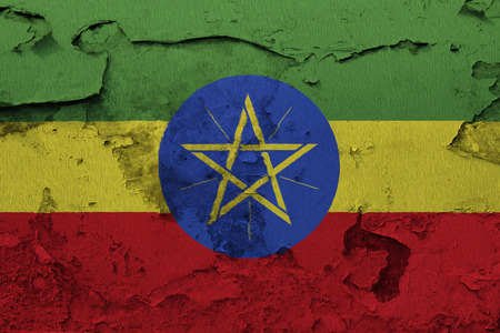 Painted national flag of Ethiopia on a concrete wallの写真素材