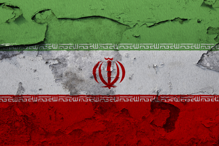 Painted national flag of Iran on a concrete wallの写真素材