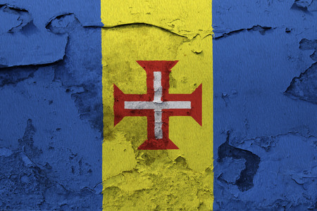 Painted national flag of Madeira on a concrete wallの写真素材
