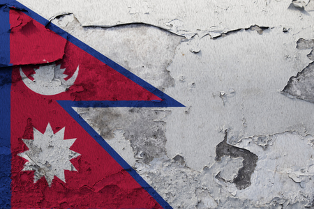 Painted national flag of Nepal on a concrete wallの写真素材