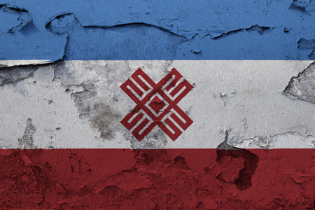 Painted national flag of Mari El on a concrete wallの写真素材