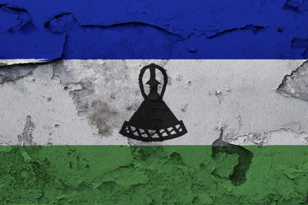 Painted national flag of Lesotho on a concrete wallの写真素材