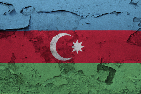 Painted national flag of Azerbaijan on a concrete wallの写真素材