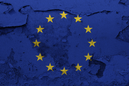Painted flag of Europe on a concrete wallの写真素材