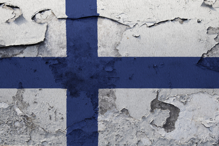 Painted national flag of Finland on a concrete wallの写真素材