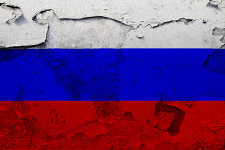 Painted national flag of Russia a concrete wallの写真素材