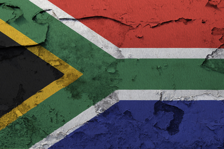 Painted national flag of South Africa on a concrete wallの写真素材