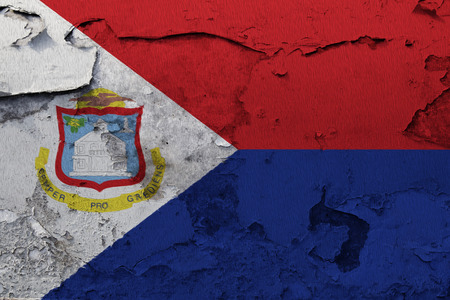 Painted national flag of Sint Maarten on a concrete wallの写真素材