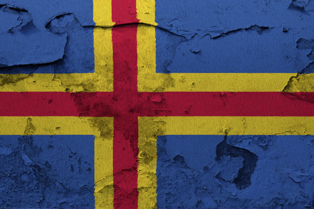 Painted national flag of Aland on a concrete wallの写真素材