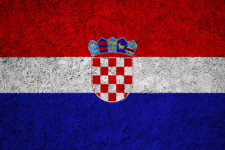 Croatia flag on the grunge concrete wallの写真素材